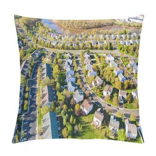 Personality  View Of Winding Streets And Roads In A Residential Area Small Town Neighborhood With Landscape Roofs Of Houses Pillow Covers