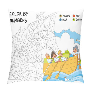 Personality  Color By Numbers. Pirates Sailing On A Boat. Educational Game For Kids. Children Coloring Book. Colorful Cartoon Characters. Funny Vector Illustration Pillow Covers