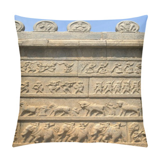 Personality  Outer Wall Of Ramachandra Temple Embellished With Carvings In Hampi, Karnataka, India  Pillow Covers