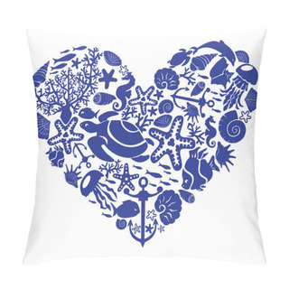 Personality Heart Is Made Of Fishes, Korals, Shells, Starfishes, Dolphins, Seahorses, Tortillas Pillow Covers