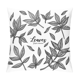 Personality  A Set Of Graphic Peony Leaves. Detailed Vector Illustration Of Hand Drawn Leaf. Elements For The Design Of Greeting Cards, Wedding Invitations And Other Printed Products. Pillow Covers