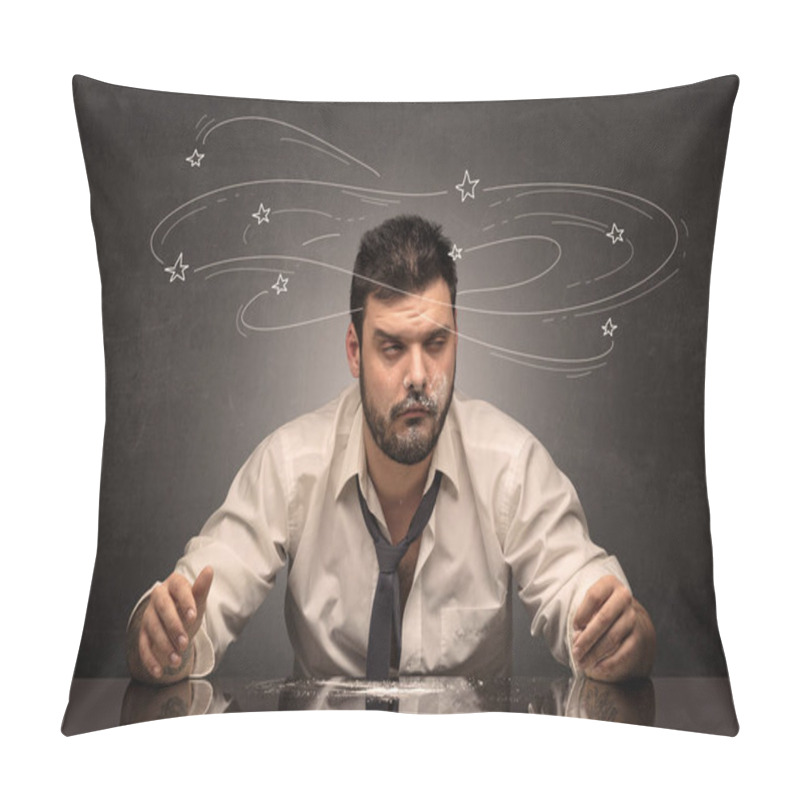 Personality  Drunk Man At His Office With Doodle Concept Pillow Covers