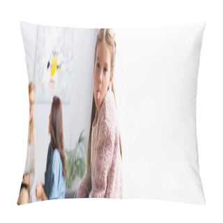 Personality  Daughter Fooling Around While Mother Talking To Psychologist, Banner Pillow Covers