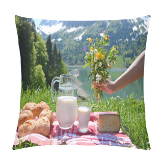 Personality  Milk, Cheese And Bread Served At A Picnic In An Alpine Meadow, S Pillow Covers