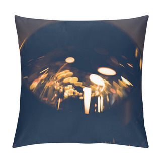 Personality  Close-up Shot Of Golden Lights Reflecting In Lens Glass Pillow Covers