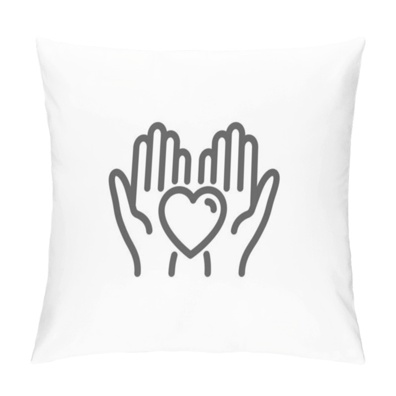 Personality  Hold Heart Line Icon. Friends Love Sign. Friendship Hand. Vector Pillow Covers