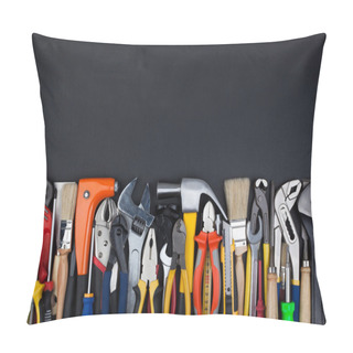 Personality  Work Tools On Black Background. Pillow Covers