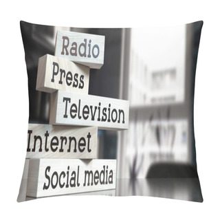 Personality  Radio, Press, Television, Internet, Social Media - Words On Wooden Blocks - 3D Illustration Pillow Covers