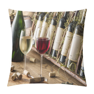 Personality  Wine Bottles On The Wooden Shelf. Pillow Covers