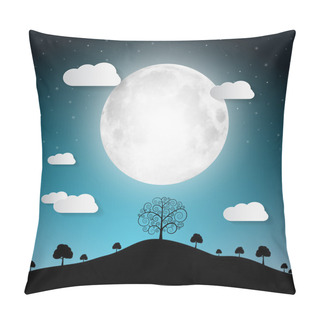 Personality  Full Moon Vector Illustration With Clouds And Trees On Hill Pillow Covers