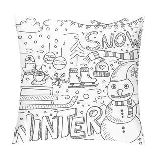 Personality  Winter Season Themed Doodle Set.  Pillow Covers
