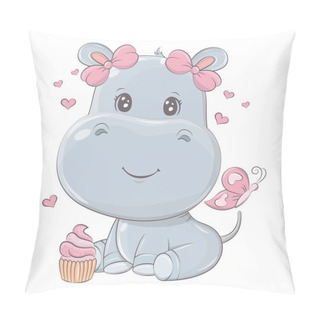 Personality  Cute Cartoon Hippo Smiling With A Feather. Cute Little Illustration Of Hippopotamus For Kids, Baby Book, Fairy Tales, Baby Shower, Textile T-shirt, Sticker. Vector Illustration Of A Cute Animal. Pillow Covers