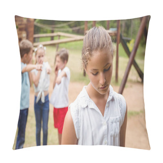 Personality  Upset Girl With Friends Gossiping In Background Pillow Covers