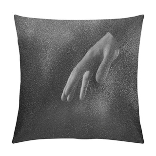 Personality  Cropped Shot Of Person Showing Hand Through Frosted Glass In Darkness  Pillow Covers