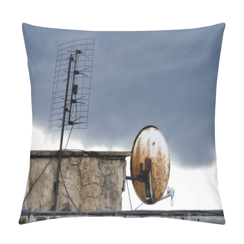 Personality  Antenna On  Roof  Against  Sky. Pillow Covers