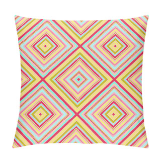 Personality  Striped Diagonal Rectangle Seamless Pattern. Square Rhombus Lines With Torn Paper Effect. Ethnic Background. Yellow, Pink, Blue, White Colors. Vector Pillow Covers
