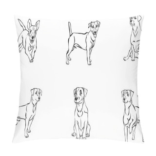 Personality  Jack Russell Terrier, Dog, Vector, Different Positions, Illustration, Black And White, Silhouette  Pillow Covers