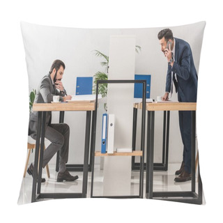 Personality  Businessman Talking By Smartphone At Table In Office  Pillow Covers