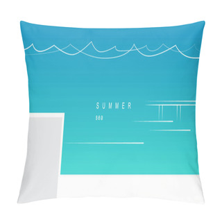 Personality  Banner-cover For A Social Network With A Minimalistic Vector Linear Image Of The Pier With Sea Waves On A Turquoise Background With The Words Summer Sea Pillow Covers