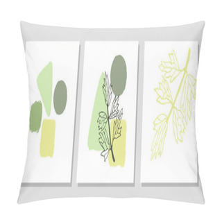 Personality  Set With Collage Modern Poster With Abstract Shapes And Illustration Of Plant Pillow Covers