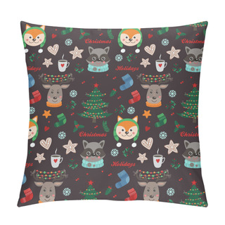 Personality  Seamless Pattern With Forest Animals And Christmas Items Pillow Covers