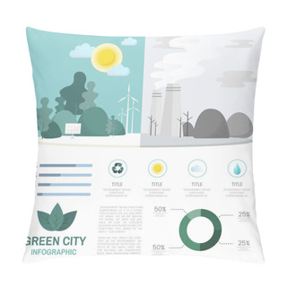 Personality  Green City Infographic Environmental Conservation Vector Pillow Covers