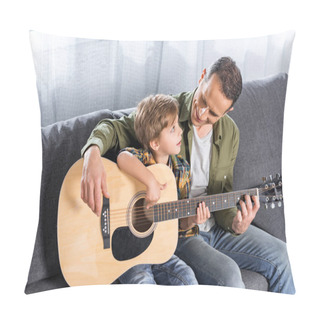 Personality  Father And Son Playing Guitar Together Pillow Covers