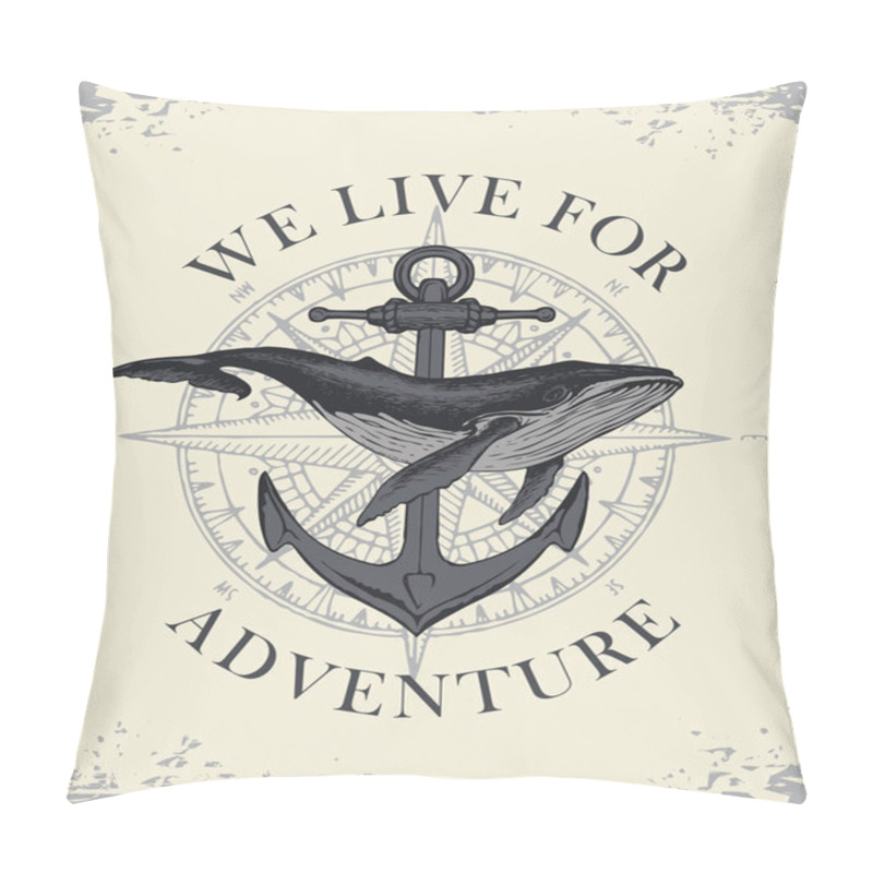 Personality  retro travel banner with ship anchor and whale pillow covers