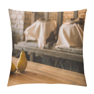 Personality  Ripe Pears On Rustic Wooden Table At Cheese Manufacture Pillow Covers