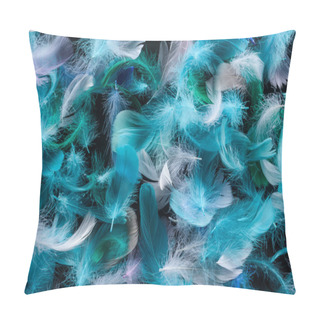 Personality  Seamless Background With Bright Blue, Green And Turquoise Feathers Isolated On Black Pillow Covers