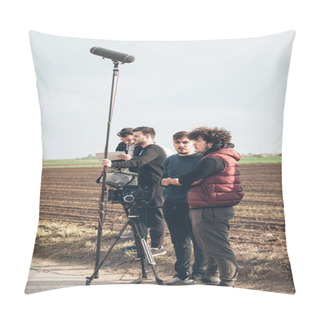 Personality  Behind The Scene. Film Crew Filming Movie Scene Outdoor Pillow Covers
