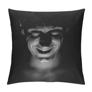Personality  Stylish Portrait Of Adult Caucasian Man. He Smiles Like Maniac And Seems Like Maniac Or Crazy. Black And White Shot, Low-key Lighting. Pillow Covers