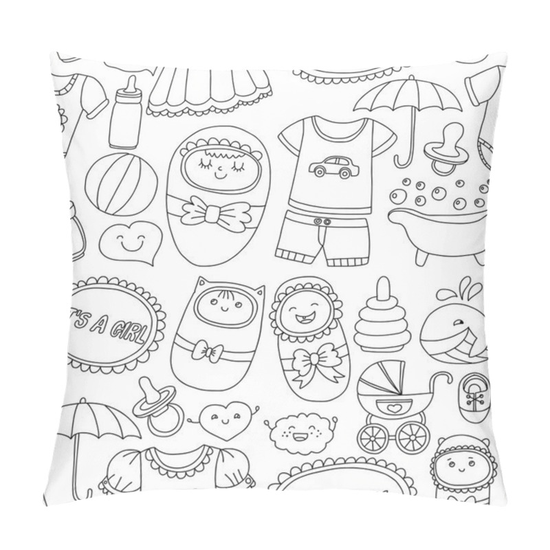 Personality  Baby icons Hand drawn doodle vector set pillow covers