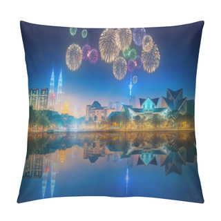 Personality  Kuala Lumpur, Malaysia - CIRCA May 2015: Petronas Twin Towers At Night View From Park Of Culture. Pillow Covers