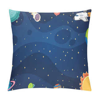 Personality  Background Template Design With Spaceship And Many Planets In Space Illustration Pillow Covers