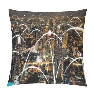 Personality  Smart Digital City With Globalization Abstract Graphic Showing Connection Network Pillow Covers