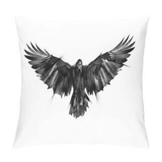 Personality  Drawn Flying Bird Raven On White Background Pillow Covers