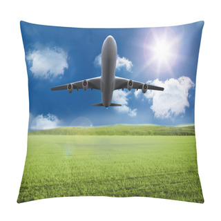 Personality  3D Plane Taking Off Over Grassland Pillow Covers