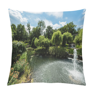 Personality  Water Splash Near Fountain In Lake Against Blue Sky  Pillow Covers