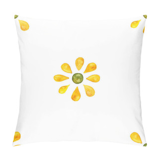 Personality  Watercolor Seamless Pattern Of Simple Flowers And Dots. Yellow And Green On White. Super Simple Minimalistic Floral Pattern Of Petals And Rounds Pillow Covers