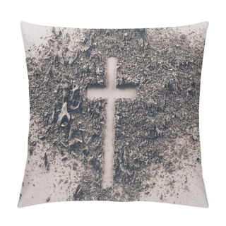 Personality  Top View Of Cross Shape From Ash On White Table  Pillow Covers