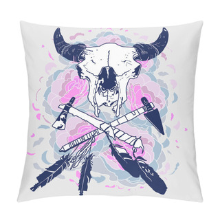 Personality  Bull Skull With Tomahawks Crossed And Feathers Pillow Covers