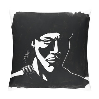 Personality  Illustration Of Brazilian Indigenous Man With Severe Looking In Shaded Atmosphere. Hand Drawn And Digital Retouch. Pillow Covers