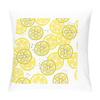 Personality  Fresh Yellow Fruits Of Lemon, Lime, With Green Leaves And Flowers. Seamless Citrus Texture On A White Background. Whole Lemon Slice. Doodle Minimal Style. Black Line. Vector Illustration. Handwriting. Pillow Covers