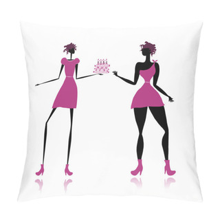 Personality  Thick And Slim Lady With Cake For Your Design Pillow Covers