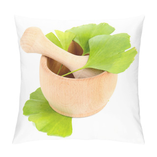 Personality  Ginkgo Biloba Leaves In Mortar Isolated On White Pillow Covers