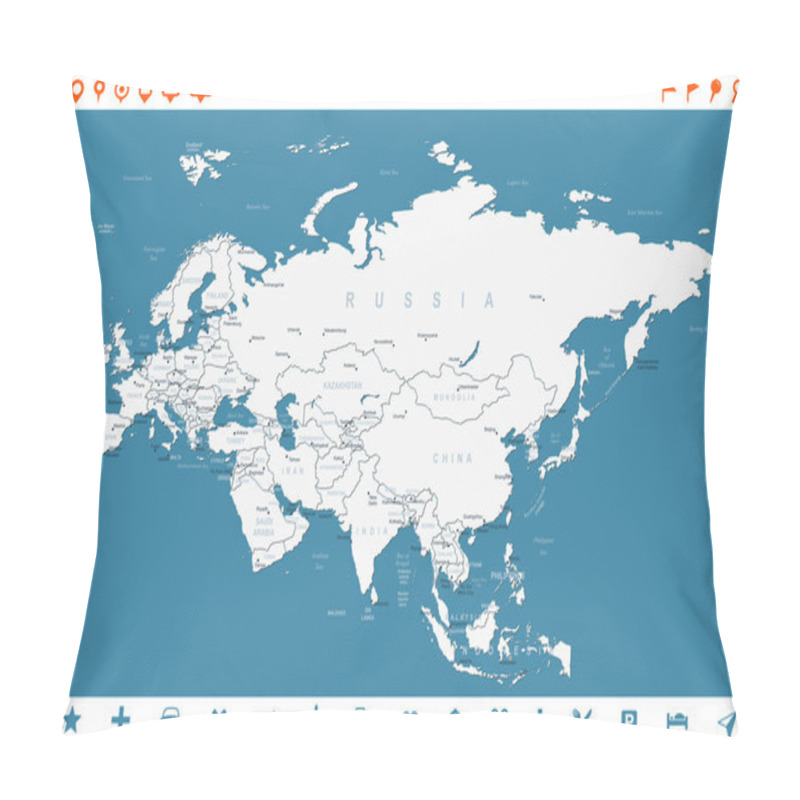 Personality  Eurasia - map and navigation labels - illustration. pillow covers