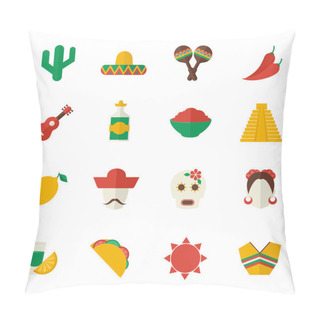 Personality  Mexico Flat Icons Set Pillow Covers