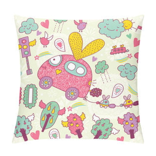Personality  Seamless Pattern With Fly Cars Pillow Covers