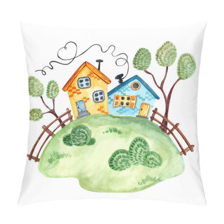 Personality  Fairytale House In The Village, Watercolor Pillow Covers